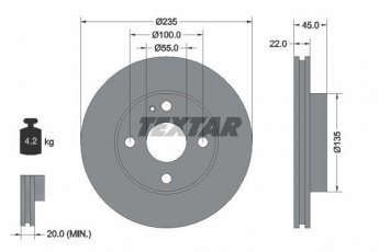 Купить 92071500 TEXTAR Тормозные диски Мазда 323 (БА, БГ) (1.3, 1.5, 1.6, 1.7, 1.8)