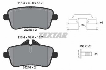 Купить 2521502 TEXTAR Тормозные колодки задние М Класс W166 (2.1, 3.0, 3.5) подготовлено для датчика износа колодок