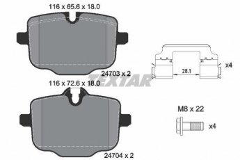 Купити 2470301 TEXTAR Гальмівні колодки задні 6-series (F06, F12, F13) (3.0, 4.0, 4.4) подготовлено для датчика износа колодок