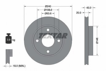 Купить 92051003 TEXTAR Тормозные диски Эскорт (5, 6, 7) (1.3, 1.4, 1.6, 1.8, 2.0)