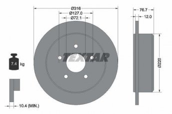 Купить 92227700 TEXTAR Тормозные диски Вранглер (2.8, 3.0, 3.6, 3.8)