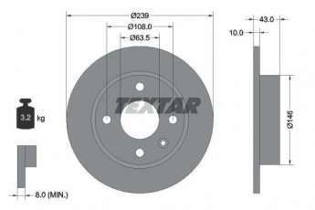 Купить 92050900 TEXTAR Тормозные диски Фиеста 3 (1.0, 1.1, 1.3, 1.4, 1.8)