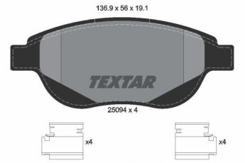 Купить 2509401 TEXTAR Тормозные колодки передние Citroen C4 (1.6, 2.0) без датчика износа