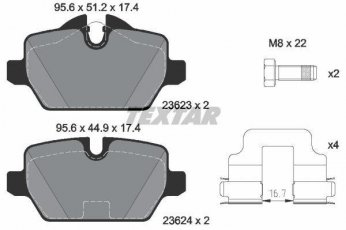 Купить 2362381 TEXTAR Тормозные колодки задние БМВ Е90 (1.6, 2.0) подготовлено для датчика износа колодок
