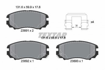 Купить 2389105 TEXTAR Тормозные колодки передние Соната (2.0, 2.4) с интегрированным контактом датчика износа