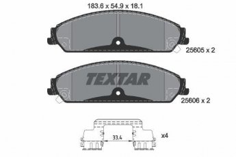 Купити 2560501 TEXTAR Гальмівні колодки передні Крайслер 300 с звуковым предупреждением износа