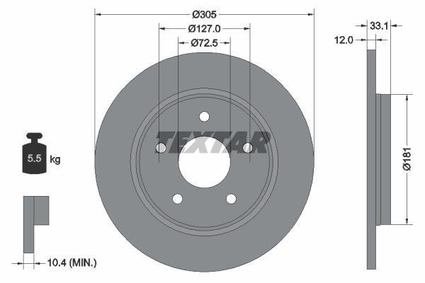 Купить 92181005 TEXTAR Тормозные диски Вояджер Гранд (2.8, 3.3, 3.6, 3.8)