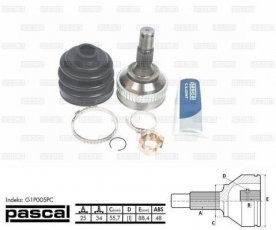 Купить G1P005PC PASCAL ШРУС наружный Peugeot 405 (1.9, 2.0), шлицы:  25 нар. 34 вн. 48 зубцов кольца ABS
