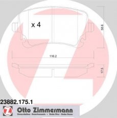 Купить 23882.175.1 Zimmermann Тормозные колодки задние Audi A6 (Allroad, C5, C6) подготовлено для датчика износа колодок