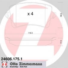 Купить 24606.175.1 Zimmermann Тормозные колодки задние Ауди А4 Б8 (1.8, 2.0, 2.7, 3.0, 3.2) 