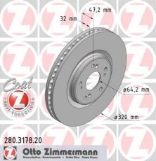 Купить 280.3178.20 Zimmermann Тормозные диски Accord (2.0 i, 2.2 i-DTEC, 2.4 i)