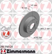 Купить 280.3169.20 Zimmermann Тормозные диски Аккорд (2.0, 2.2, 2.4)