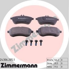 Купить 24306.205.1 Zimmermann Тормозные колодки передние Мерседес 212 (1.8, 2.0, 2.1, 3.0, 3.5) подготовлено для датчика износа колодок