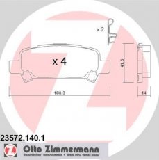 Купить 23572.140.1 Zimmermann Тормозные колодки задние Impreza (1.5, 1.6, 2.0) с звуковым предупреждением износа