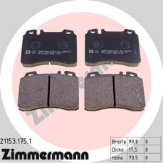 Купить 21153.175.1 Zimmermann Тормозные колодки передние Мерседес 210 (E 420 T, E 430) подготовлено для датчика износа колодок