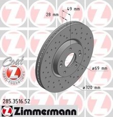 Купить 285.3516.52 Zimmermann Тормозные диски Santa FE (2.0, 2.2, 2.4, 2.7, 3.3)