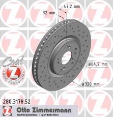 Купить 280.3178.52 Zimmermann Тормозные диски Accord (2.0 i, 2.2 i-DTEC, 2.4 i)