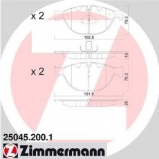 Купити 25045.200.1 Zimmermann Гальмівні колодки передні BMW F10 (F07, F10, F11, F18) (2.0, 3.0, 4.4) подготовлено для датчика износа колодок