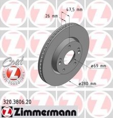 Купити 320.3806.20 Zimmermann Гальмівні диски Церато (1.6, 2.0, 2.4)