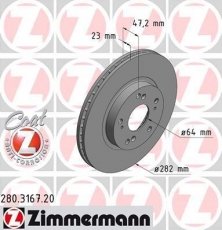 Купить 280.3167.20 Zimmermann Тормозные диски Civic (1.4 iS, 2.0 i Sport)