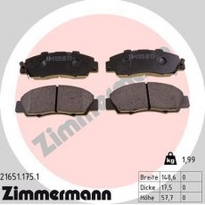 Купить 21651.175.1 Zimmermann Тормозные колодки передние Civic 1.8 16V с звуковым предупреждением износа