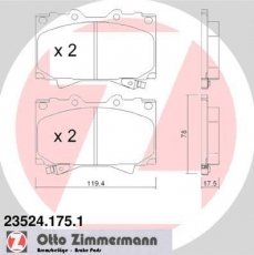 Купить 23524.175.1 Zimmermann Тормозные колодки передние Land Cruiser 100 (4.2 D, 4.2 TD, 4.7) с звуковым предупреждением износа