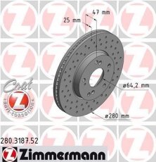 Купить 280.3187.52 Zimmermann Тормозные диски Цивик (1.3, 1.6, 1.8, 2.2)