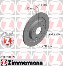 Купить 280.3188.20 Zimmermann Тормозные диски Civic (1.3, 1.6, 1.8, 2.2)