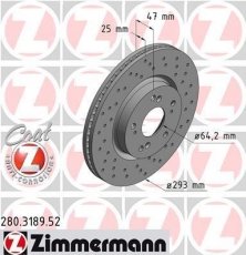 Купить 280.3189.52 Zimmermann Тормозные диски Цивик (1.3, 1.6, 1.8, 2.2)