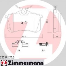 Купити 23554.170.3 Zimmermann Гальмівні колодки задні Audi A1 (1.0, 1.4, 1.6, 1.8) 