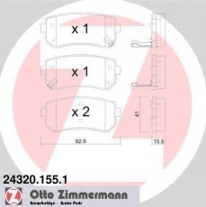 Купить 24320.155.1 Zimmermann Тормозные колодки задние Ай 30 (1.4, 1.6, 2.0) с звуковым предупреждением износа