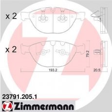 Купить 23791.205.1 Zimmermann Тормозные колодки передние 6 серия (Е63, Е64) 650 i подготовлено для датчика износа колодок