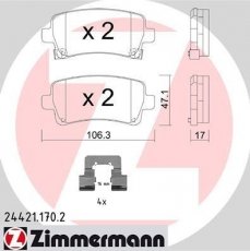 Купить 24421.170.2 Zimmermann Тормозные колодки задние Инсигния (1.4, 1.6, 1.8, 2.0) с звуковым предупреждением износа