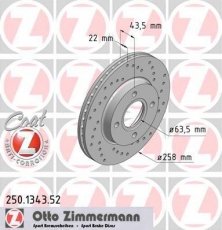 Купить 250.1343.52 Zimmermann Тормозные диски Фьюжин (1.2, 1.4, 1.6)
