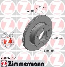Купить 400.6475.20 Zimmermann Тормозные диски Sprinter (903, 904) (0.0, 2.1, 2.3, 2.7, 2.9)