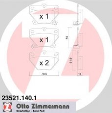 Купити 23521.140.1 Zimmermann Гальмівні колодки задні Yaris (1.0, 1.3, 1.4, 1.5) с звуковым предупреждением износа