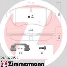 Купить 24306.205.2 Zimmermann Тормозные колодки передние Мерседес 204 (1.6, 1.8, 2.1, 2.5, 3.0) подготовлено для датчика износа колодок