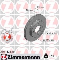 Купить 250.1328.20 Zimmermann Тормозные диски Escort
