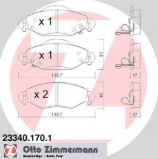 Купить 23340.170.1 Zimmermann Тормозные колодки передние Yaris (1.0, 1.3, 1.4, 1.5) с звуковым предупреждением износа
