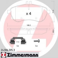 Купить 24306.205.3 Zimmermann Тормозные колодки передние Mercedes 204 (1.6, 1.8, 2.1) подготовлено для датчика износа колодок