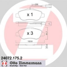 Купити 24072.175.2 Zimmermann Гальмівні колодки передні Фіат 500 1.3 D Multijet з датчиком зносу