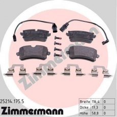 Купити 25214.175.5 Zimmermann Гальмівні колодки задні Audi A6 C7 (1.8, 2.0, 2.8, 3.0, 4.0) з датчиком зносу