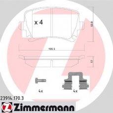 Купить 23914.170.3 Zimmermann Тормозные колодки задние Суперб (1.4, 1.6, 1.8, 2.0, 3.6) подготовлено для датчика износа колодок