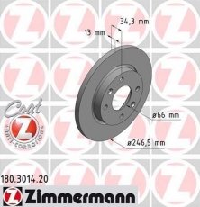 Купить 180.3014.20 Zimmermann Тормозные диски Peugeot 206 (1.1, 1.4, 1.6, 1.9)
