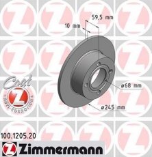 Купить 100.1205.20 Zimmermann Тормозные диски Ауди 90 (1.6, 2.0, 2.2, 2.3)