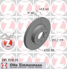 Купить 285.3510.20 Zimmermann Тормозные диски Пиканто 1.1 CRDi