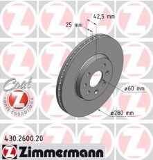 Купить 430.2600.20 Zimmermann Тормозные диски Meriva (1.2, 1.6, 1.7, 1.8)