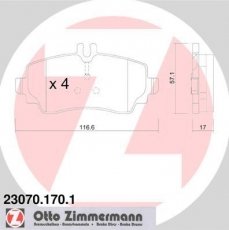 Купить 23070.170.1 Zimmermann Тормозные колодки передние A-Class W168 (1.4, 1.6, 1.7, 1.9, 2.1) подготовлено для датчика износа колодок