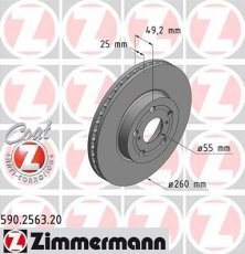 Купить 590.2563.20 Zimmermann Тормозные диски Avensis T22 (1.6, 1.8, 2.0)