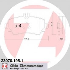 Купити 23070.195.1 Zimmermann Гальмівні колодки передні Ванео W414 (1.4, 1.6, 1.7, 1.9) подготовлено для датчика износа колодок